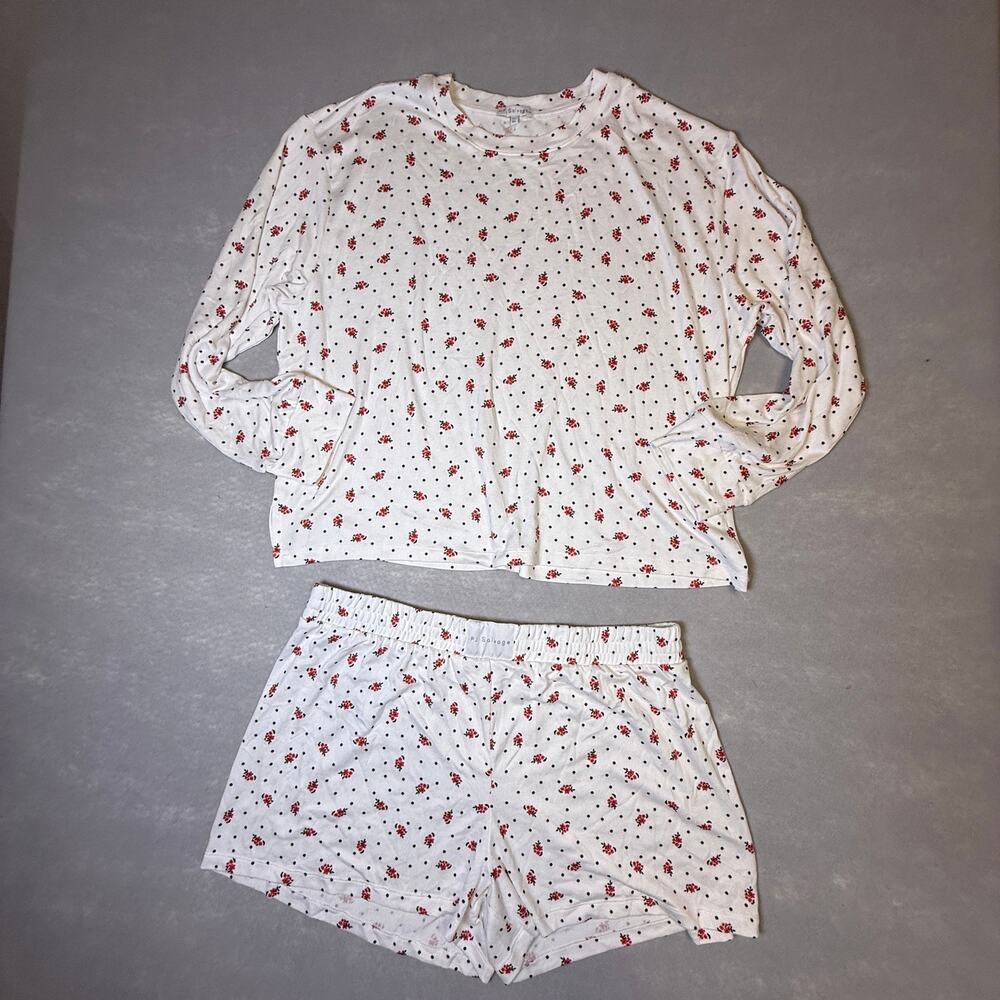 PJ Salvage white with polkadots and red flowers pajamas - EUC shorts size XL